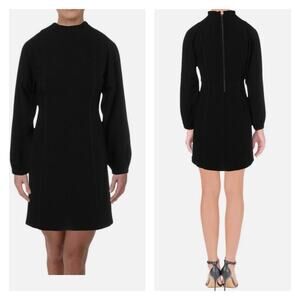 Scotch & Soda Voluminous Sleeve Ruffle Neck Mini Dress L Black